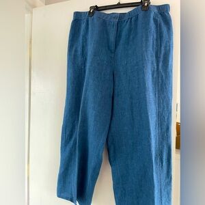 Eileen Fisher wide-leg linen delave pants. EFsize XL. Color Atlantis. Worn once.